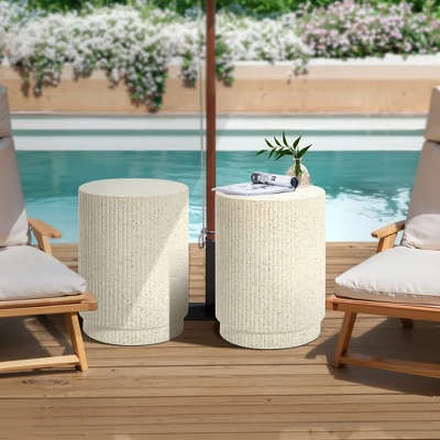 LuxenHome Outdoor Side Table, 17" Ivory White Cement Round Patio End Table,Outdoor Coffee Table For Garden Poolside,Accent Side Table 7 LuxenHome Outdoor Side Table, 17" Ivory White Cement Round Patio End Table,Outdoor Coffee Table For Garden Poolside,Accent Side Table - Image 5