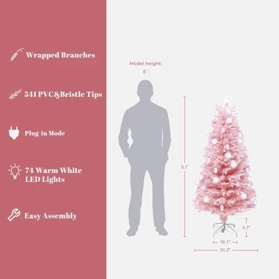 LuxenHome 5Ft Pink Cherry Blossom Christmas Tree With Fiber Optic Lights & Snowman Star Topper 5 LuxenHome 5Ft Pink Cherry Blossom Christmas Tree With Fiber Optic Lights & Snowman Star Topper - Image 3