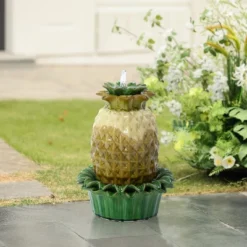 LuxenHome 17" Tabletop Ceramic Water Fountain, Pineapple Indoor And Outdoor Waterfall Fountains For Patio, Garden Decor Yellow -Garden GUEST f697ff59 84dc 4717 b09c 70e10cd09a78