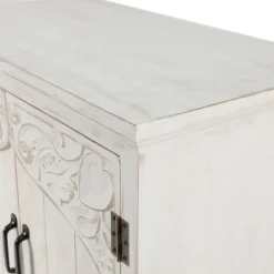 LuxenHome Farmhouse White Wood 2-Door Accent Storage Cabinet. -Garden GUEST f6ff9bb8 a49f 499f a141 2f6ae1073bf5