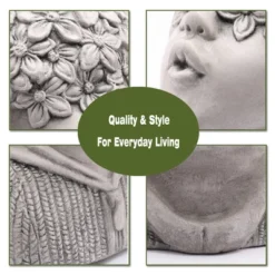 LuxenHome Gray MgO Kissing Flower Child Bust Planter -Garden GUEST f803d636 3e39 425b 8664 78a8601153cb