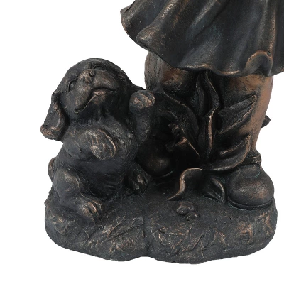 LuxenHome 23.31" Bronze MgO Girl Holding Basket Of Kittens With Puppy Garden Statue 11 LuxenHome 23.31" Bronze MgO Girl Holding Basket Of Kittens With Puppy Garden Statue - Image 9