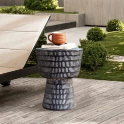 LuxenHome Outdoor Side Table, 15" Black Round Spiral Pattern End Table, Accent Side Table For Outdoor And Indoor,Coffee Tables For Patio -Garden GUEST fa0bae1f 7275 4938 bec3 f93e8a363a31