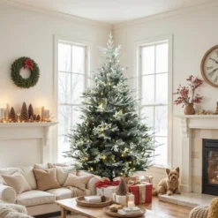 LuxenHome 7Ft Pre-Lit Green Artificial Fir Christmas Tree With Mistletoe Decorations And Metal Stand -Garden GUEST fb9d31f0 d7a2 4ed4 86c5 35008c91f6d4