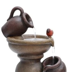 LuxenHome Rustic Brown Resin Pitcher And Urns Birdbath Bowl Outdoor Fountain -Garden GUEST fcd76c53 bcec 4874 958e 5466d3be9d93
