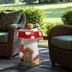 LuxenHome Outdoor Side Table, 17" Gnome Mushroom Cement Patio End Table,Indoor And Outdoor Sculpture Accent Side Table,Garden Decor Stool White -Garden GUEST fd123887 e7bf 4446 af2b 7741ef8967ce