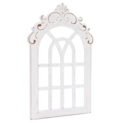 LuxenHome Distressed White Wood Vintage Arched Window Wall Home Decor -Garden GUEST fd5b62da 8f51 4ea2 886c 0c86d1707e3d