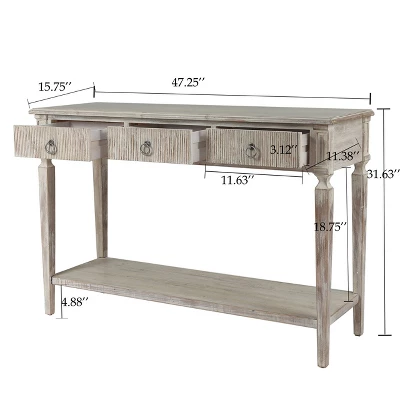 LuxenHome Whitewashed Wood 3-Drawer 1-Shelf Console And Entry Table 6 LuxenHome Whitewashed Wood 3-Drawer 1-Shelf Console And Entry Table - Image 4