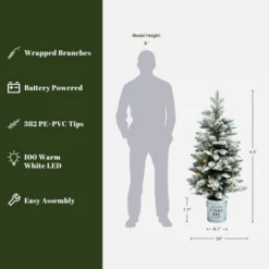 LuxenHome 4Ft Artificial Flocked Fir Christmas Tree Potted With Battery-Operated Lights Green 14 LuxenHome 4Ft Artificial Flocked Fir Christmas Tree Potted With Battery-Operated Lights Green -Garden GUEST fe2bc924 2d41 4d49 8598 2d94b68afc03