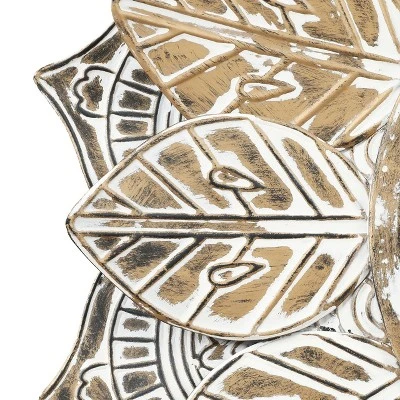 LuxenHome Distressed Brown And White Leaf Wreath Metal Frame Wall Mirror 6 LuxenHome Distressed Brown And White Leaf Wreath Metal Frame Wall Mirror - Image 4