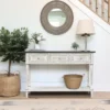 LuxenHome Distressed White Wood And Metal 3-Drawer 1-Shelf Console And Entry Table -Garden GUEST fe77f8fe e195 41c9 842e 03aa2995ade7