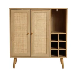 LuxenHome 35" Tall 2-Door Rattan Light Oak Finish Wood Wine And Storage Cabinet Brown 23 LuxenHome 35" Tall 2-Door Rattan Light Oak Finish Wood Wine And Storage Cabinet Brown -Garden GUEST ff2c35ef cb78 4736 98ef e2e0ddfb1af3