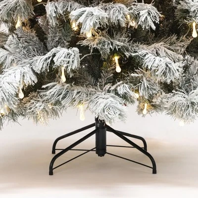 LuxenHome 7.5Ft Snow-Flocked Cedar Christmas Tree Pre-Lit With Teardrop LED Lights & Hinged Branches Green 11 LuxenHome 7.5Ft Snow-Flocked Cedar Christmas Tree Pre-Lit With Teardrop LED Lights & Hinged Branches Green - Image 9